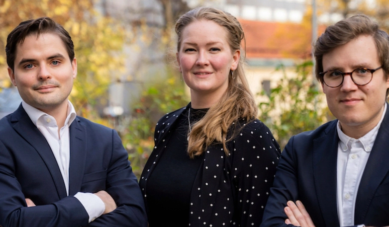 Grundarna av Hidden Dreams, från vänster: Fabian Assarsson (vd), Maria Norberg (COO), Johan Lindblad (CTO). Foto: Sebastian Oresten