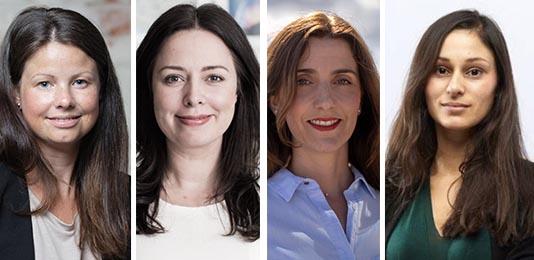 Tove Larsson på Norrsken Foundation, Miriam Grut Norrby på Alfvén & Didrikson, Julia Reuszner på Pepins och Indra Sharma på EQT Ventures.