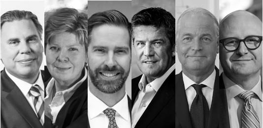 Fredagspanelen: Max Barclay (Newsec), Marita Loft (Storebrand Fastigheter), Pontus Sundin (Brunswick Real Estate), Ilija Batljan (SBB), Jonas Andersson (Carnegie), David Dahlgren (Gladsheim Fastigheter). Foto: Respektive företag.