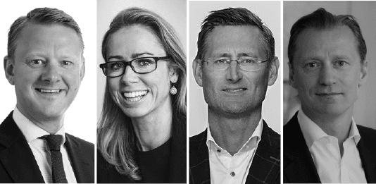 Erik Laestadius, chef corporate finance, Carnegie, Pauline Holst Blomqvist, chef corporate finance, Avanza, Magnus Pauli, partner, Vinge och Johan Lindén, corporate finance chef ABG Sundal Collier. Foto: Respektive företag