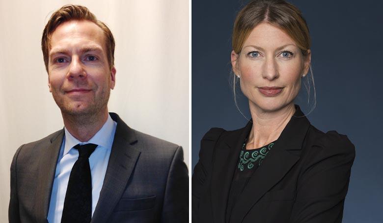 Investmentbankerna är mest positiva om börsens utveckling medan affärsjuristerna är mest tveksamma. Till vänster Jonas Thulin på Erik Penser Bank, till höger Maja Wettergren på Cederquist. Fot: Respektive företag.