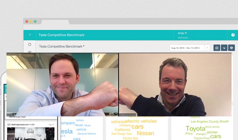 Meltwaters vd John Box och Linkfluence vd Guillaume Decugis i samband med den virtuelle signeringen.
