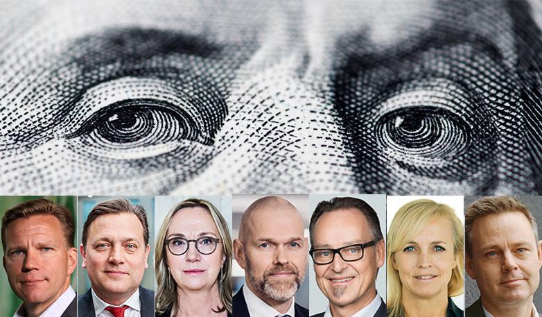 Jens Magnusson, chefsekonom på SEB, Mattias Persson, chefekonom på Swedbank, Christina Nyman, chefsekonom på Handelsbanken, Torbjörn Isaksson, chefsanalytiker på Nordea, Michael Grahn, chefsekonom på Danske Bank, Alexandra Stråberg, chefekonom på Länsförs