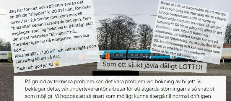 I sociala medier klagar många på SJ, som skyller de tekniska problemen med biljettförsäljningen på en underleverantör