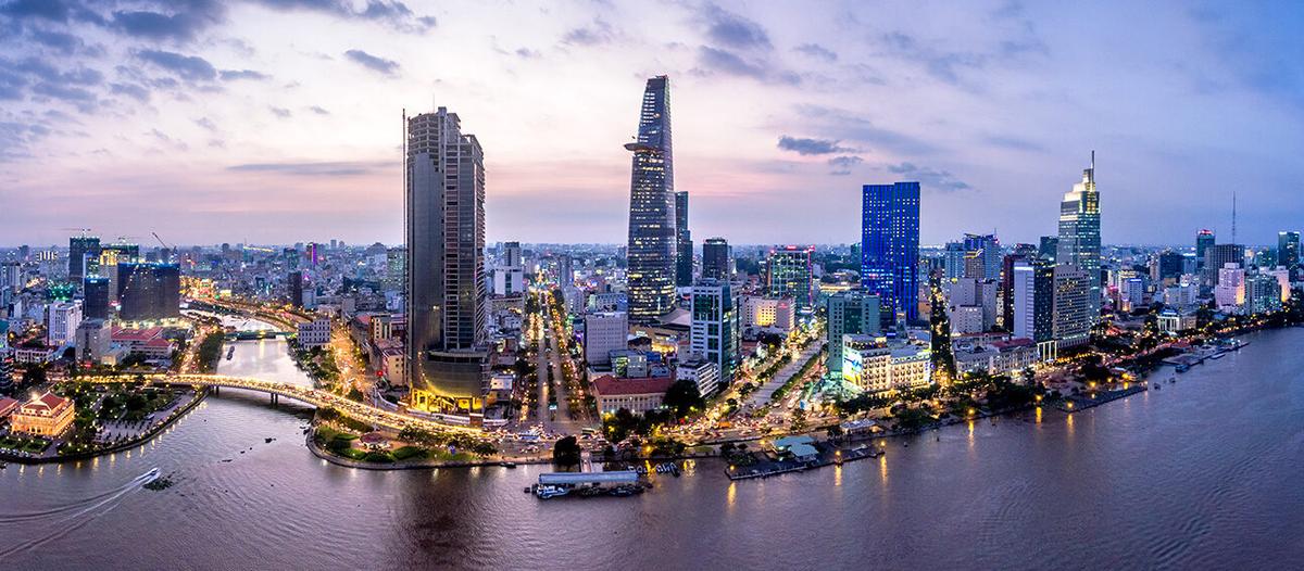 Drönarfoto av en Ho Chi Minh-staden i Vietnam.