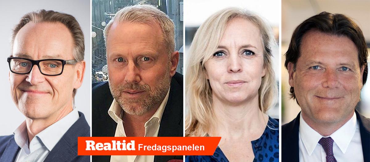 Veckans panel från vänster: Michael Grahn, chefsekonom Danske Bank Sverige, Ulf Andersson, chef DNB Markets Sverige, Alexandra Stråberg, chefsekonom och hållbarhetsansvarig på Länsförsäkringar och Fredrik Carlsson, förvaltare på Carlsson Norén Asset Management.