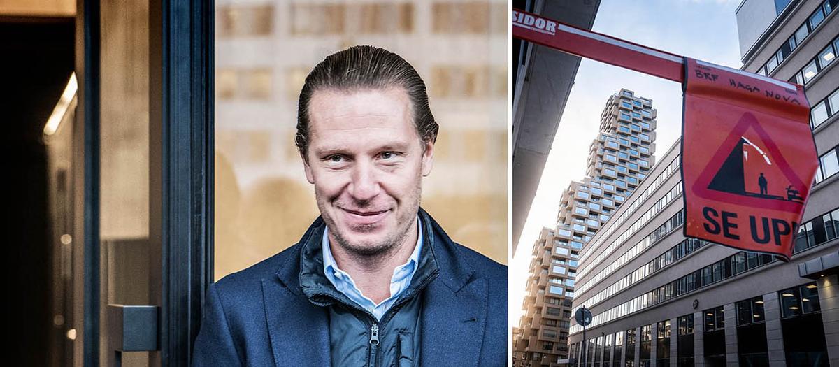 En bild på Oscar Engelbert, grundare av Oscar Properties och ägare av bolaget Parkgate och en bild på Norra tornen i Vasastaden.