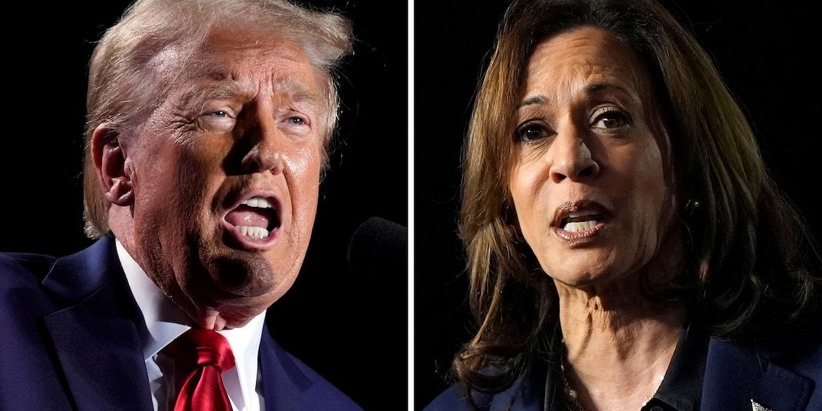 Splitbild på Donald Trump och Kamala Harris.