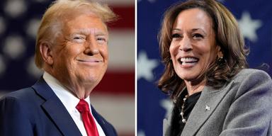 Splitbild på Donald Trump och Kamala Harris