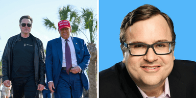 LinkedIn-grundaren Reid Hoffman anser att Elon Musk kan få fördelar för att ingå i Trumps regering. (Foto: LinkedIn och Brandon Bell/TT)