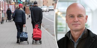 En bild på ett pensionärspar som går på en trottoar och en bild på Folksams pensionsexpert, Håkan Svärdman.