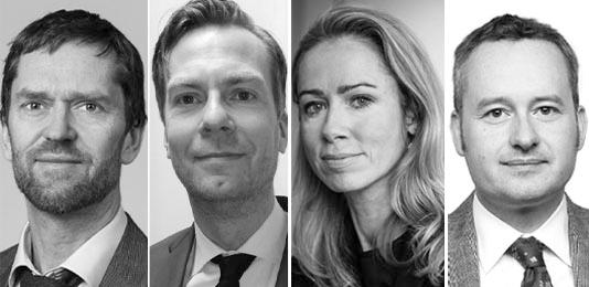 I panelen: Louis Landeman (Danske Bank), Jonas Thulin (Erik Penser Bank), Pauline Holst Blomqvist (Avanza Bank) och Esbjörn Lundevall (SEB): Foto: respektive företag.