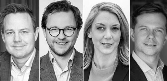 I panelen: Robert Boije (SBAB), Johan Nilke (Lannebo Fonder), Frida Bratt (Nordnet) och Dick Ingvarsson (Söderberg & Partners). Foto: Montage/respektive företag.