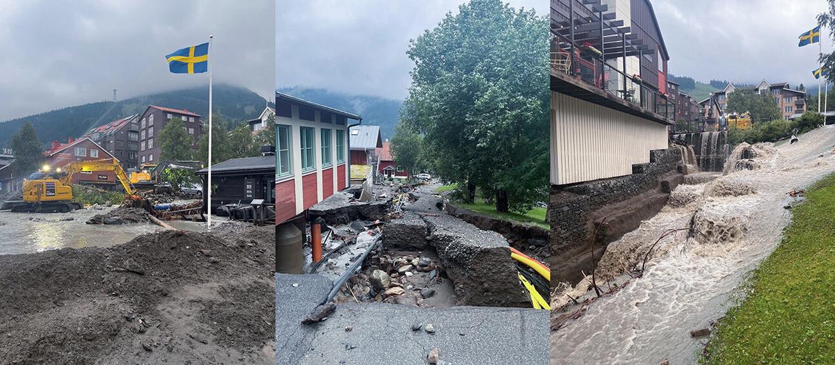Susabäcken i Åre svämmade äver i regnovädret och drog med sig lera och vägar. Foto: TT/Räddningstjänsten i Åre
